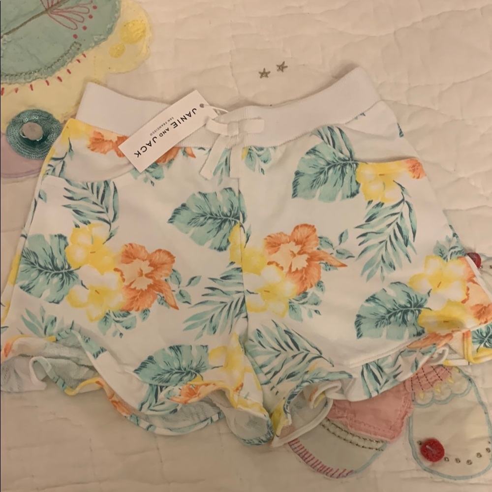Janie and Jack Floral Kids Shorts - White, Yellow, Green, Orange